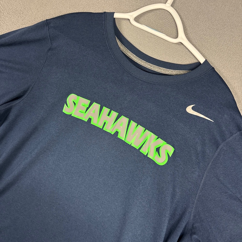 Nike Seattle Seahawks T-Shirt Mens Large Blue Athletic Dri-FIT Stretch Training